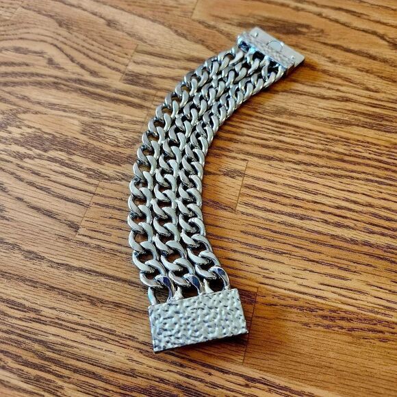 CHUNKY Silver Triple Strand Bracelet - Picture 2 of 6